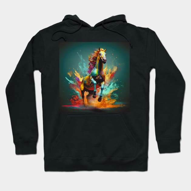 Colourful Galloping Horse Hoodie by Geminiartstudio